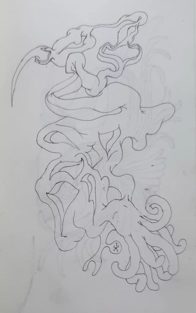 Dessin érotique (carnet I), 2021-2023. Encre de chine sur papier. 21 x 13 cm.